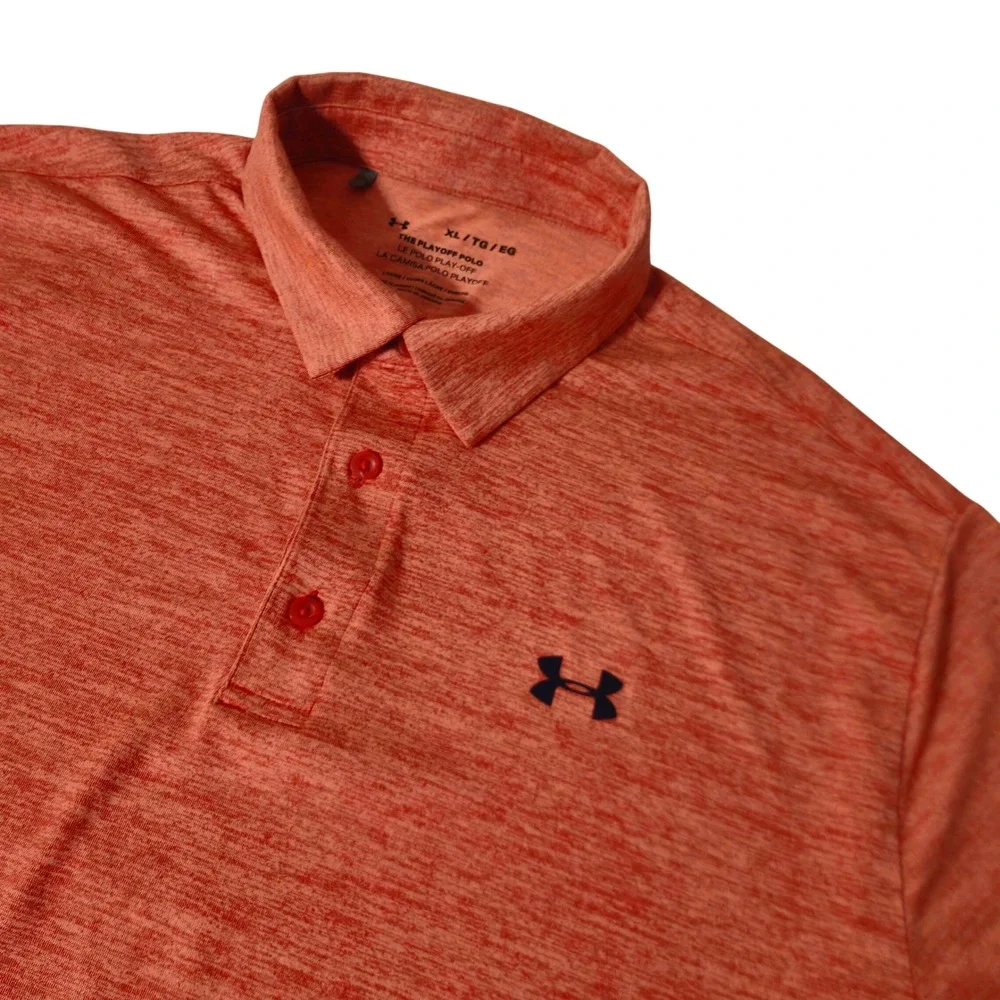 Under Armour Playoff Polo Shirt‎ Mens XL Orange Teal Striped HeatGear Lot 2pc